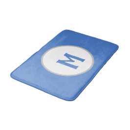 Alfombrilla De Baño Azul Aciano Blanco Plata Monograma