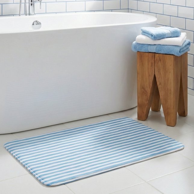 Alfombrilla De Baño Azul caprichoso blanco rayado Preppy (Subido por el creador)