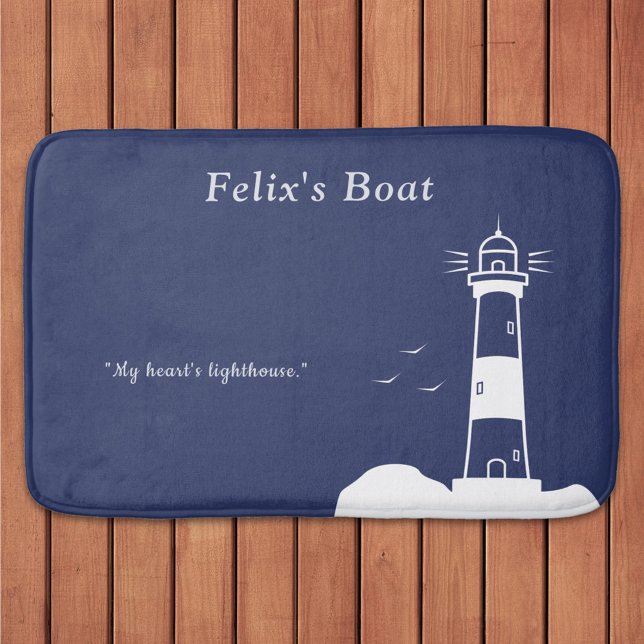 Alfombrilla De Baño Azul de la Marina de Faro (Lighthouse Navy Blue Bath Mat)