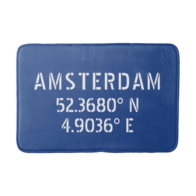 Alfombrilla De Baño Azul de longitud de la latitud de Amsterdam (Anverso)