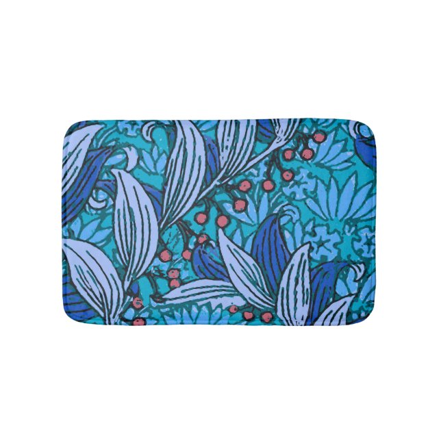 Alfombrilla De Baño Azul Floral Antiguo Boho Moderno (Anverso)
