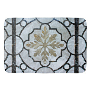 Alfombrilla De Baño Azul grisáceo y oro del modelo de mármol floral