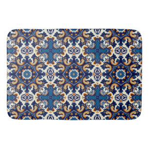 Alfombrilla De Baño Azul Índigo Azulejo Talavera de Lisboa Portuguesa