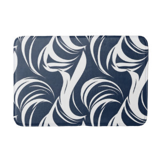 Alfombrilla De Baño Azul Marino y Onda Abstracta Moderna Náutica Blanc