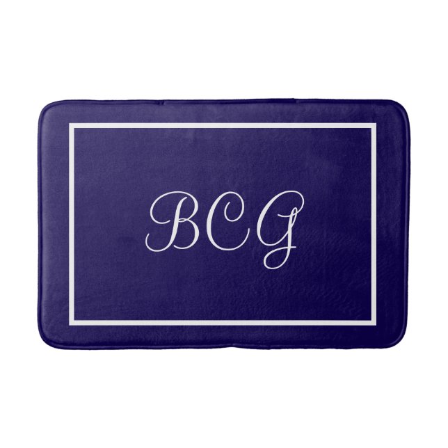 Alfombrilla de baño azul oscuro monogramada (Anverso)