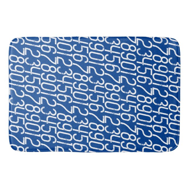 Alfombrilla De Baño Azul profundo y blanco. Números matemáticos. (Anverso)