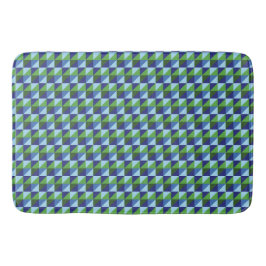 Alfombrilla De Baño Azul Retro y Verde Triángulo Geométrico Abstracto