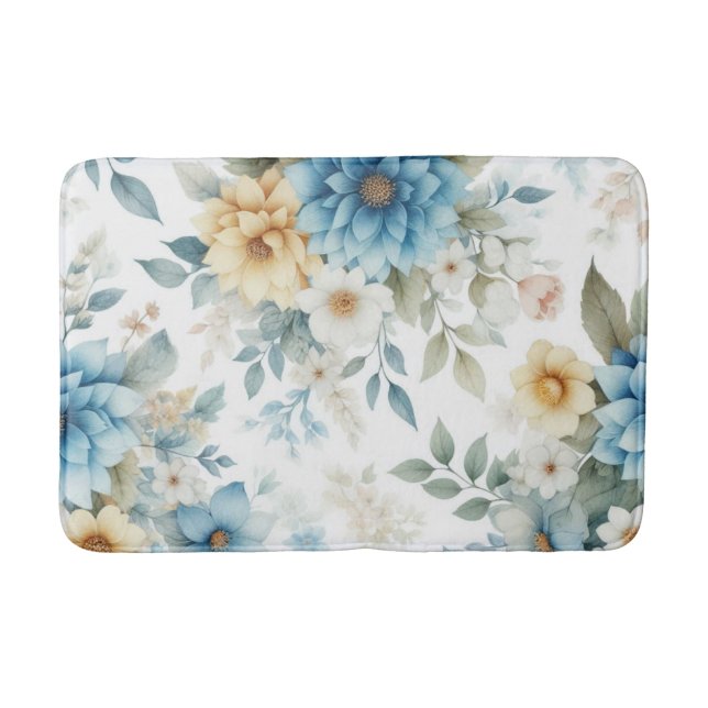 Alfombrilla De Baño Azul Suave Floral  (Anverso)