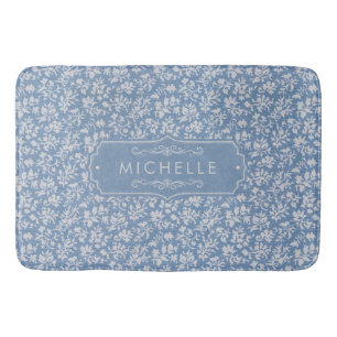 Alfombrilla De Baño Azul Suave Pastel y Patrón Bohemio Floral Gris Bla