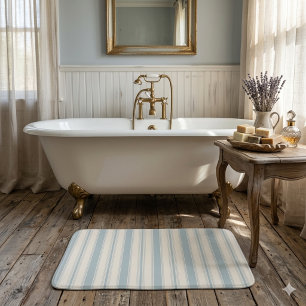 Alfombrilla De Baño Azul Vintage y Rayas de Crema País Francés