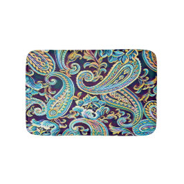 Alfombrilla De Baño Azul y Amarillo Sueño Vintage Paisley