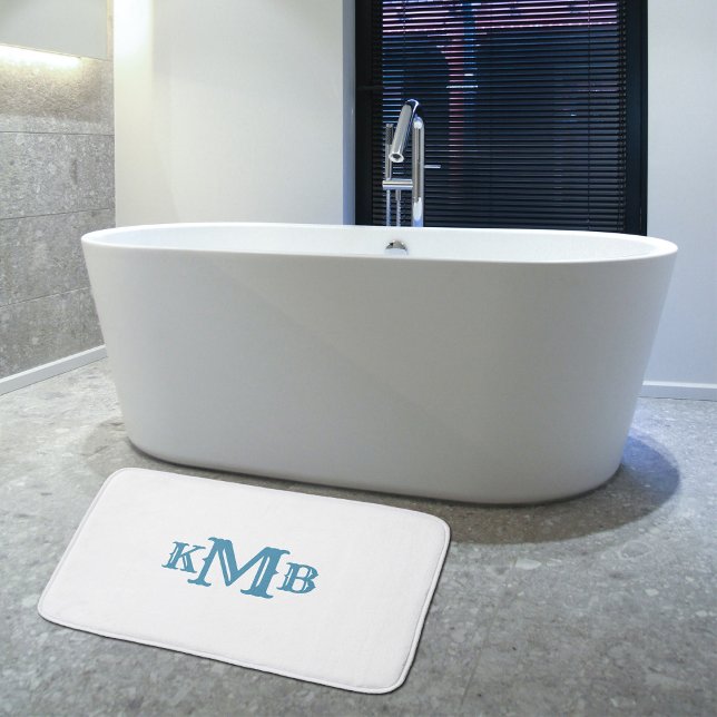 Alfombrilla De Baño Azul y Blanco Monogramado Tradicional (Subido por el creador)