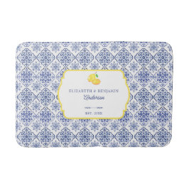 Alfombrilla De Baño Azulejo Azul de Limón Italiano Personalizado Medit