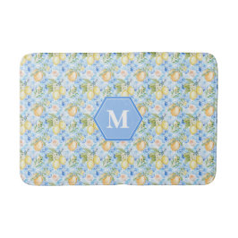 Alfombrilla De Baño Azulejo Azul Mediterráneo Limoncello Monograma Nom