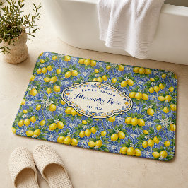 Alfombrilla De Baño Azulejo Azul Nombre Monograma País Francés Limón