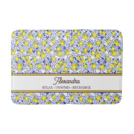 Alfombrilla De Baño Azulejo Azul Nombre Monograma País Francés Limón