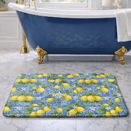 Alfombrilla De Baño Azulejo Azul País Francés Limón Acuarela 