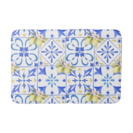 Alfombrilla De Baño Azulejo Azul Patrón de Limón Country Francés