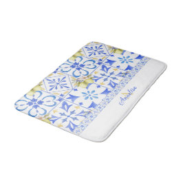 Alfombrilla De Baño Azulejo Azul Patrón de Limón Country Francés Monog