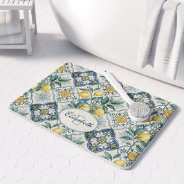 Alfombrilla De Baño Azulejo Francés Patrón Limón Monograma Nombre