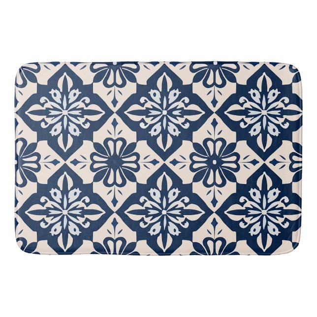 Alfombrilla De Baño Azulejo portugués azul y blanco (Anverso)