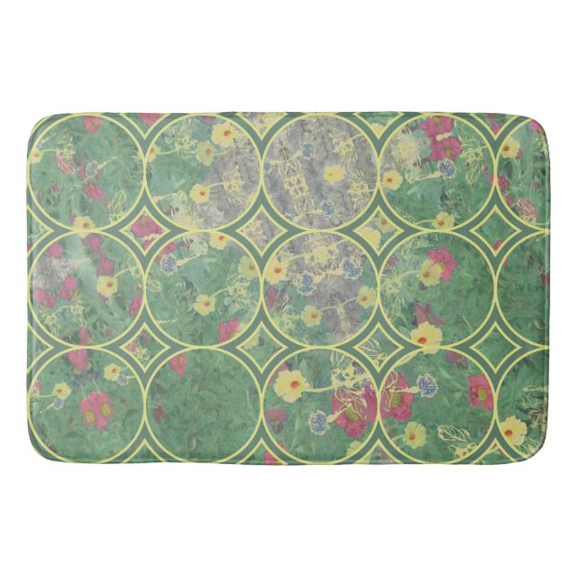 Alfombrilla De Baño Azulejos verdes florales (Anverso)