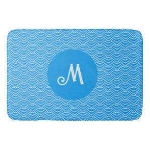 Alfombrilla De Baño Azure Blue Wave Pattern Monogramed Bath Mat