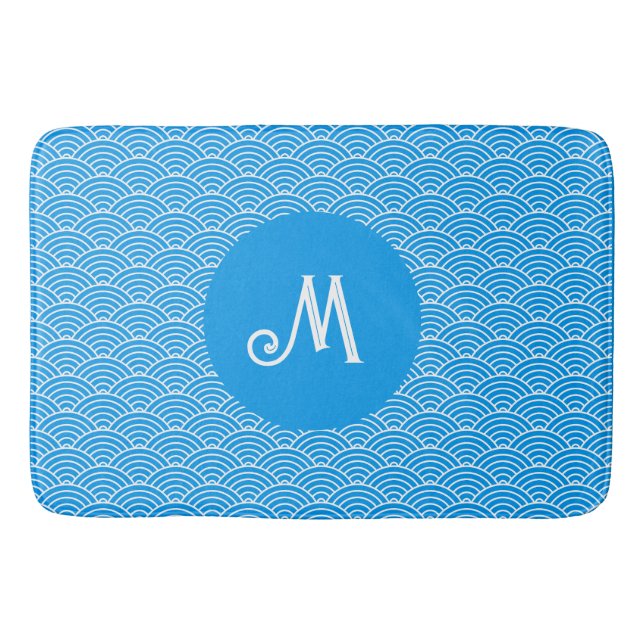 Alfombrilla De Baño Azure Blue Wave Pattern Monogramed Bath Mat (Anverso)