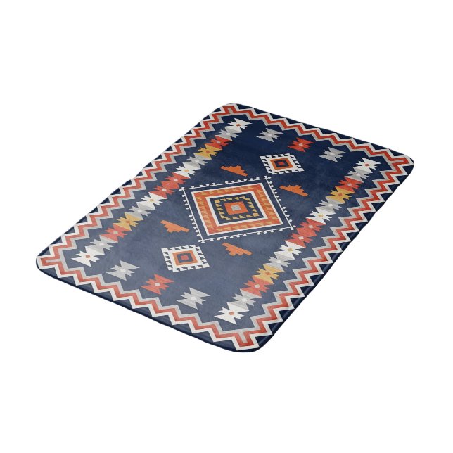 Alfombrilla De Baño Azure Navy and Terracotta Geometric Tribal (Angular)