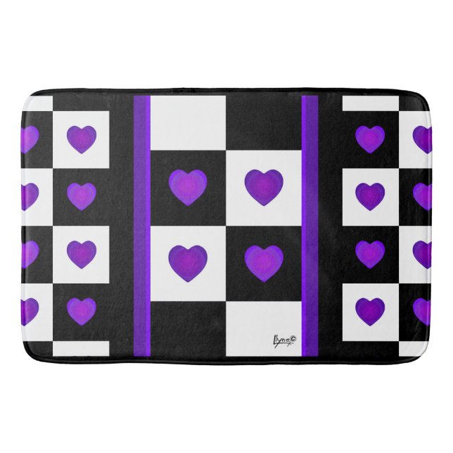 Alfombrilla De Baño B&W Purple Hearts Beating Bath Mat (Anverso)