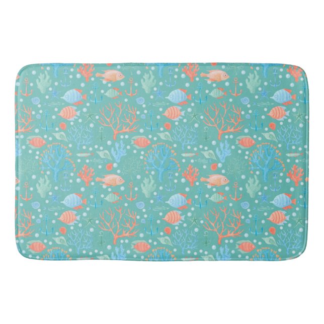 Alfombrilla De Baño Bajo el patrón de acuarela marina (Anverso)