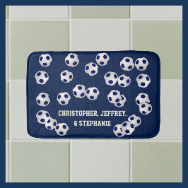 Alfombrilla De Baño Balas de fútbol azul, nombre, decoración del cuart