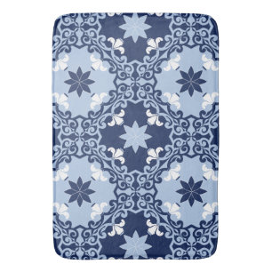 Alfombrilla De Baño Baldosa geométrica marroquí decorativa azul