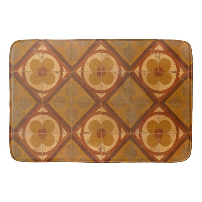 Alfombrilla De Baño Baldosas de cerámica floral geométrica tradicional (Anverso)