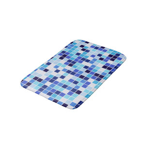 Alfombrilla De Baño Baldosas de piscina, mosaicos azules, patrón geomé