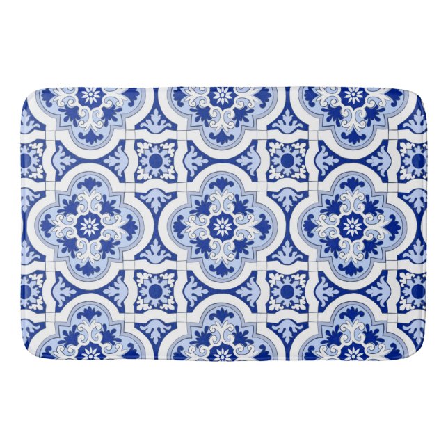 Alfombrilla De Baño Baldosas italianas, mayólica, azul y blanco   (Anverso)