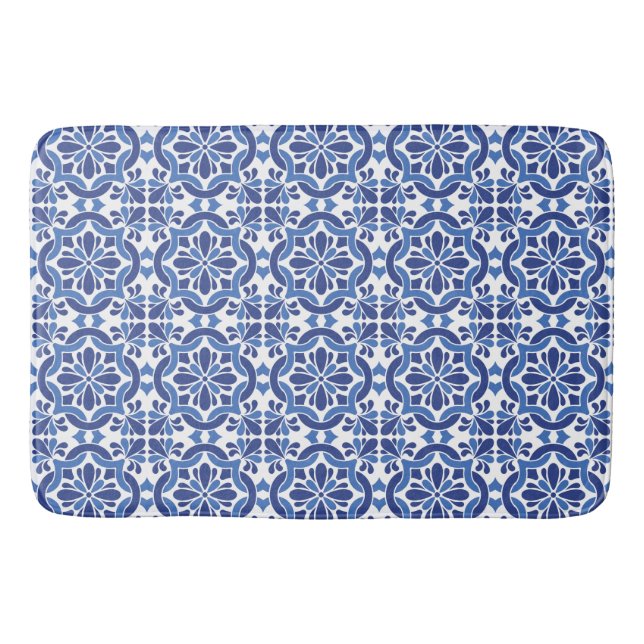 Alfombrilla De Baño Baldosas mediterráneas azules y blancas (Anverso)