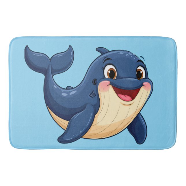 Alfombrilla De Baño Ballena de dibujos animados alegres nadando (Anverso)