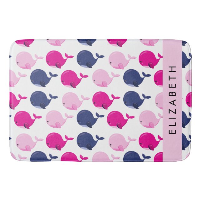 Alfombrilla De Baño Ballenas, Patrón De Ballenas, Tu Nombre (Anverso)