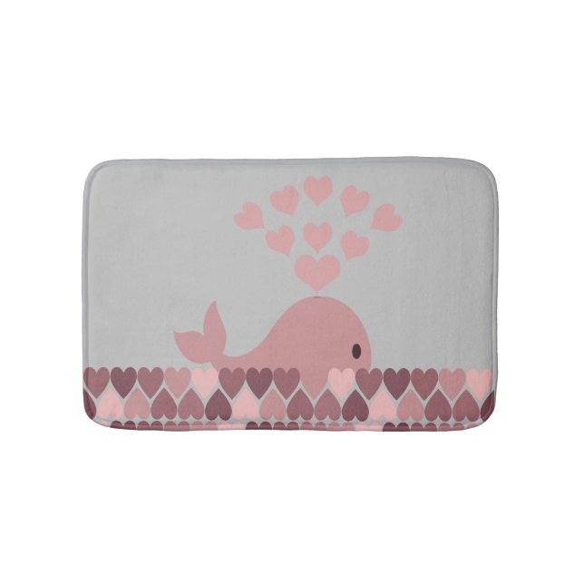 Alfombrilla De Baño Ballenas y corazones rosados (Anverso)
