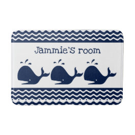 Alfombrilla De Baño Ballenas y olas Personalizado azul y blanco