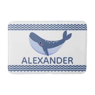 Alfombrilla De Baño Ballenas y olas Personalizado azul y blanco Mat de