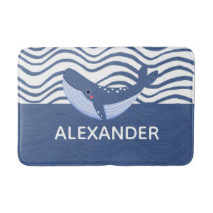 Alfombrilla De Baño Ballenas y olas Personalizado azul y blanco Mat de