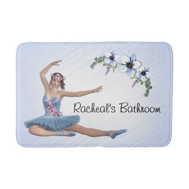 Alfombrilla De Baño Ballerina con nombre personal azul (Anverso)