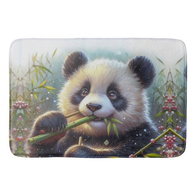 Alfombrilla De Baño Bambú de oso panda adorable (Anverso)