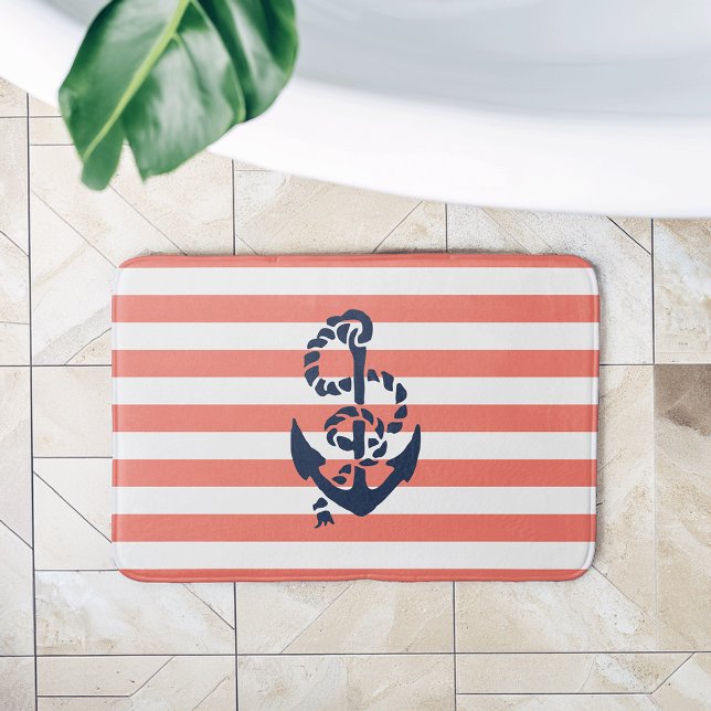 Alfombrilla De Baño Banda coral náutica y anclaje naval (Subido por el creador)