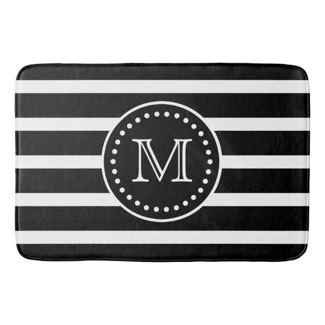 Alfombrilla De Baño Banda negra y blanca negrita y monograma de punto  (Anverso)
