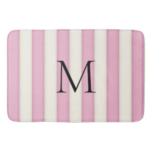Alfombrilla De Baño Bandas blancas rosadas y antiguas monogramadas