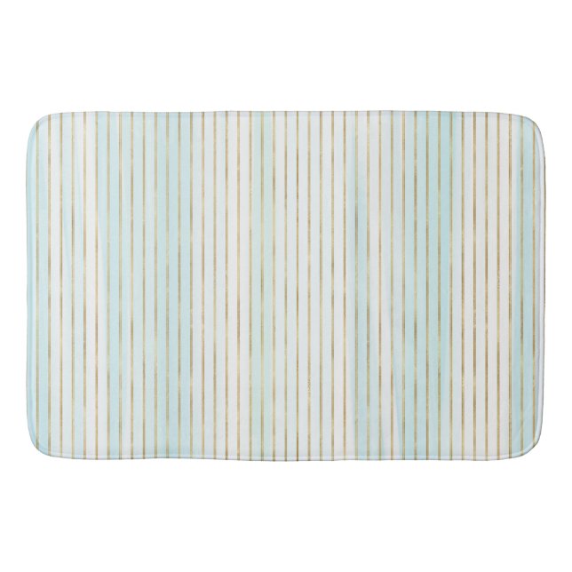 Alfombrilla De Baño Bandas de acuarela dorada azul de menta blanca de  (Anverso)