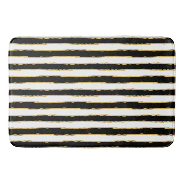 Alfombrilla De Baño Bandas de oro blanco negro (Anverso)